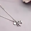 Cute S925 sterling silver necklace with hollow cat paw and heart charm in silver finish - White Gold