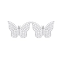 Vista detallada de los pendientes de mariposa plateados con pavé de circonitas brillantes - Blanco
