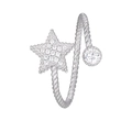 S925 sterling zilveren open wikkelring met fonkelende sterren en een gedraaide bandtextuur - Verstelbaar Open / Zilver