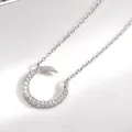 Elegant S925 sterling silver crescent moon necklace with sparkling pave zircon stones - Silver