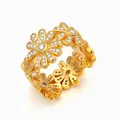 Elegante anillo margarita de plata de ley S925 dorada con circonitas micro-engastadas - US 6 / Dorado