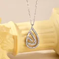 Elegant S925 sterling silver hollow teardrop necklace with micro-pave white zircon stones - 925 Silver / Silver