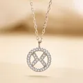 Minimalist s925 silver geometric necklace with sparkling CZ stones and circular design - Silver