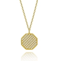 Poliertes Gold S925 Silber Oktogon Halskette mit Zirkonia-Pavé auf weißem Hintergrund - 925er Silber / Gold