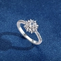 Elegant s925 silver snowflake ring with cluster diamonds and micro-pave band stones - Ring Size 6