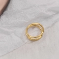 Minimalist double layer ring in polished gold finish with geometric stacking design - US 6 / Gold