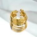 Minimalist multi-layer wrap ring in gold finish with adjustable open band design - US 6 / Gold