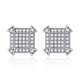 S925 sterling silver square iced out stud earrings with micro pave cubic zirconia - 925 Silver / Silver