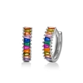 925 sterling silver hoop earrings with rainbow gradient baguette-cut cubic zirconia - 925 Silver / Silver
