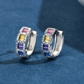925 silver hoop earrings with colorful rectangular crystals and white zircon accents - 925 Silver / White