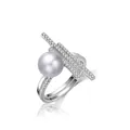 Elegant 925 sterling silver geometric ring with large white pearl and pavé cubic zirconia - US 6 / White