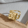 Irregular lava design ring in golden finish made of S925 sterling silver material - Adjustable Open / Gold Irregular Texture (KR-0269)