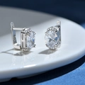 S925 sterling silver hoop earrings with oval cut cubic zirconia and halo setting - Stud Earrings