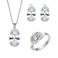 925 sterling silver jewelry set with oval cut cubic zirconia necklace ring and earrings - Set (Ring Size 6)