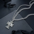 Silver Maltese cross necklace with white enamel inlay and layered metal chains - White Enamel Cross Style (L842-A)