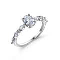 S925 silver oval cut solitaire ring with marquise accent stones on a white background - US 9 / White