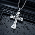 Collier croix argent vintage avec relief couronne et motifs ciselés sur chaîne fine - Croix Couronne Vintage (L845-A)