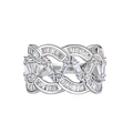 Luxe brede golfring van sterling zilver met rechthoekige en ronde fonkelende kristallen - US 6 / Zilver