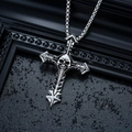 Collier pendentif croix crâne argenté style punk gothique avec chaîne en métal - Croix Colonne Vertébrale Gothique (L850-A)