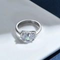 Elegant 925 sterling silver ring with large oval-cut clear gemstone and side diamonds - US 6 / Ring