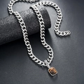 Silver Cuban chain necklace featuring brown tiger eye stone and lucky pendant - Tiger Eye Necklace (L690-C)