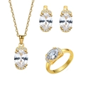 S925 sterling silver jewelry set with oval zircon ring, necklace and earrings in gold finish - Gold Jewelry Set