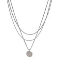 Minimalist silver multi-layer necklace with stacked bead chains and round disc pendant - 3-Layer Beads Disc Style / Silver