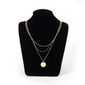 Three-layer minimalist gold plated chain necklace with solid round disk pendant - 3-Layer Beads Disc Style / Gold
