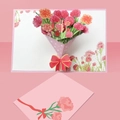 3D pop-up greeting card featuring a colorful bouquet of pink carnations - S608 3d Carnation Greeting Card (with Envelope)
