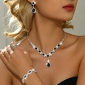 4-Piece Set (Necklace/Bracelet/Ring/Earrings) Silver Black