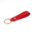 Minimalist red PU leather keychain with high-quality light gold metal ring and rivet - Bright Red & Gold