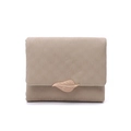 Detailed view of women short wallet with leaf metal clasp and matte khaki PU leather finish - Leaf Metal Buckle Style (Frosted Texture) / Apricot