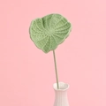Handmade crochet green lotus leaf bouquet in white vase with minimalist pink background - Green - Single Lotus Leaf