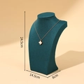 Dark green velvet necklace display stand with gold clover pendant, 24.5cm tall - 25cm Height / Green Velvet