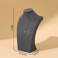 Dark gray matte portrait necklace stand with gold pendant and size markings - 29cm Height / Dark Gray Velvet
