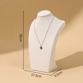 Green malachite clover necklace shown on a beige jewelry display bust 30cm - 29cm Height / Beige Velvet