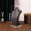 Dark grey flocked mannequin bust necklace display stand with 34.5cm height dimension - 34cm Height / Black Leather