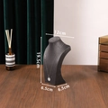 Grey velvet portrait necklace bust display stand for jewelry storage, 19.5cm height - 20cm Height / Black Leather