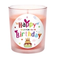 Pink frosted glass scented candle with colorful Happy Birthday label for party favors - Frosted White - Orange Wax - Orange Dreams