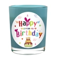 Blue glass Happy Birthday scented candle holder with festive cake and heart motifs - Blue Enamel - Gulf of Alaska