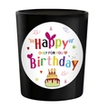 Glossy black ceramic birthday candle jar with Happy Birthday label and colorful illustrations - Shining Night Black - Encounter