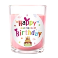Pink scented candle in glass jar with Happy Birthday label for kids party gifts - Clear Cup - Pink Wax - Velvet Rose