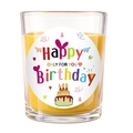 Yellow Happy Birthday scented candle in a transparent glass jar for kids party gifts - Clear Cup - Yellow Wax - Vanilla Pudding