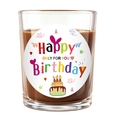 Brown scented candle in clear glass jar with Happy Birthday label for kids parties - Clear Cup - Coffee Wax - Smooth Chocolate Mocha