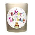 Frosted glass scented candle for birthday gift featuring Happy Birthday labels - Ash Grey - Earl Grey & Cucumber