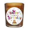 Brown glass candle holder with colorful Happy Birthday label and ONLY FOR YOU sticker - Amber - Lime Basil & Mandarin