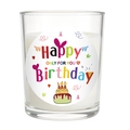 Happy Birthday scented candle in a clear glass jar with colorful festive label and white wax - Transparent - Mist Morning