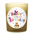 Yellow frosted glass candle holder with Happy Birthday label for party gifts - Frosted Amber - Wood Sage & Sea Salt