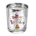 Silver polka dot glass scented candle with colorful Happy Birthday label for party gifts - Starry Silver - Blue Bell