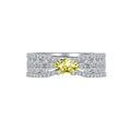 Anillo de plata S925 con gema amarilla ovalada y diseño de hojas caladas - US 6 / Citrino